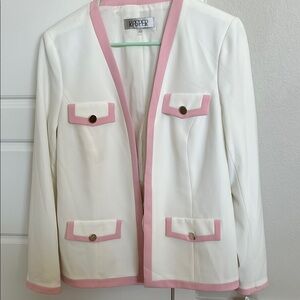 Kasper White and Pink Tweed Blazer with Sophisticated Trim